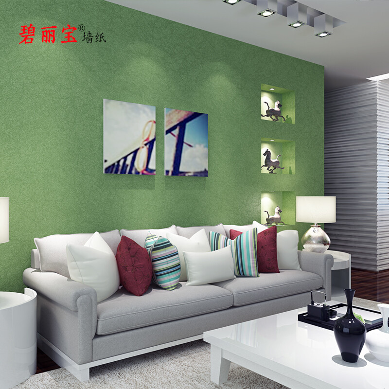 碧麗寶純色素色蠶絲無紡布壁紙 簡約現代的綠色美學